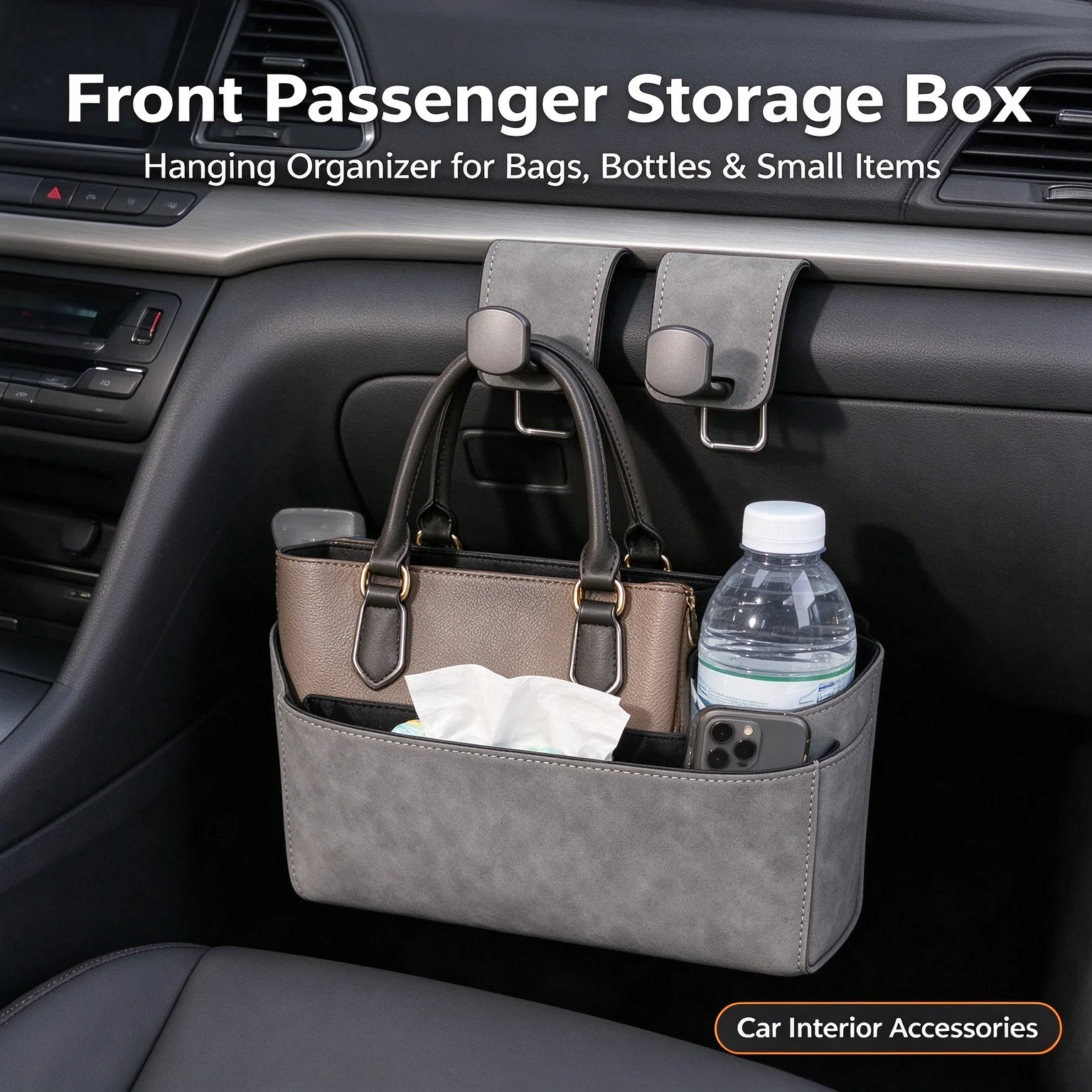 1pc Car Co Pilot Hidden Double Hook Velvet Zinc Alloy Multi Hook Passenger Storage Rack Organizer Car Accessories