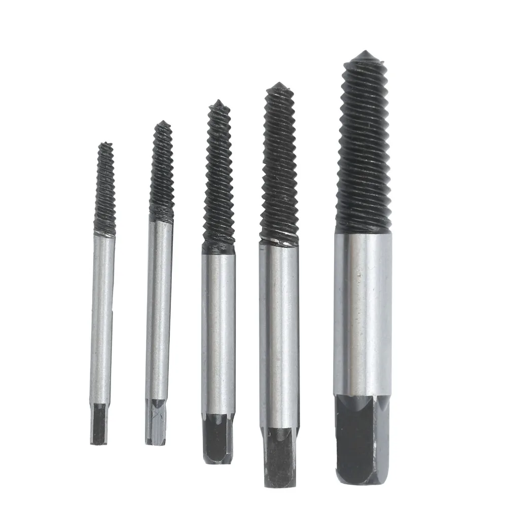 5pcs Carbon Steel Screw Extractor Set Drill Bits Removing Tool Damaged Screw Remover Strong Pulling Force Broken Bolt Extractor