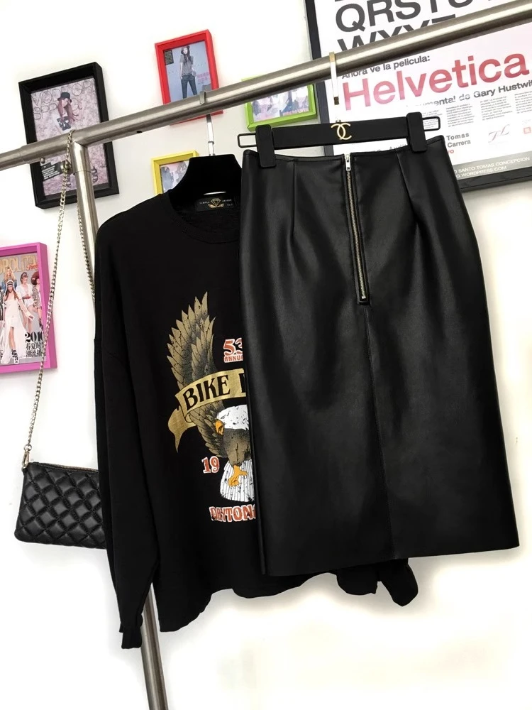 SALIENCY Women Casual PU Leather Midi Skirt Ladies Faux Leather Pencil Skirt Hip Wrapped Back Zip High Waisted Custom