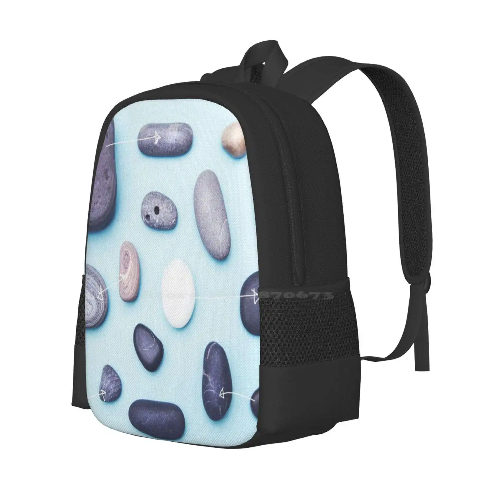 Paired Pebbles... Hot Sale Schoolbag Backpack Fashion Bags Pebbles Stones Smooth Blue Grey Natural Pair Doodle Joined Connected