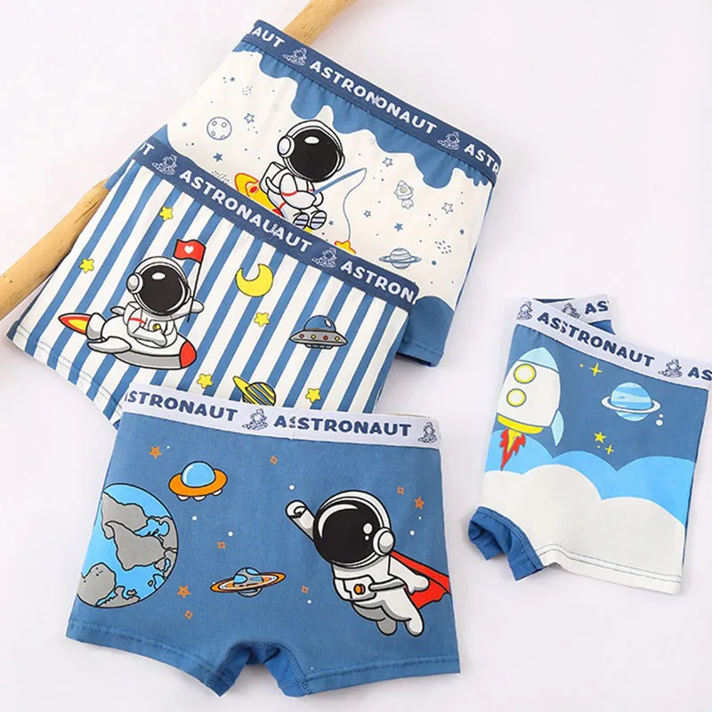 4 Pcs/Lot Boys Boxer Shorts Skin-friendly Soft Cotton Children Underwear Space Planet Cartoon Print Kids Trunks Toddlers Boxers