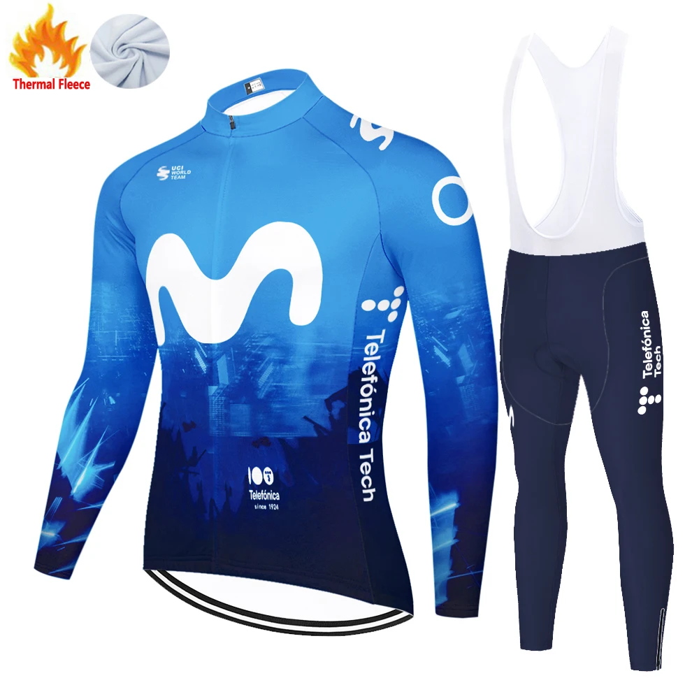 2024 movistar Winter Thermal Fleece bretele ciclismo masculino cycling jersey велоформа мужская maillot velo homme 자전거 의류 자전거바지