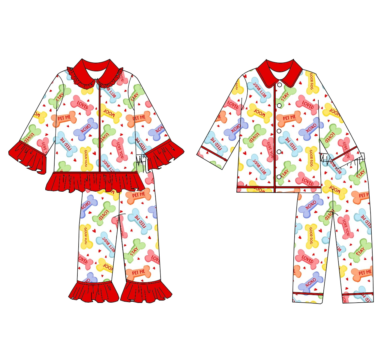 

Детские длинные брюки с длинными рукавами и принтом красного сердца на День святого Валентина, бутик, модный пижамный комплект