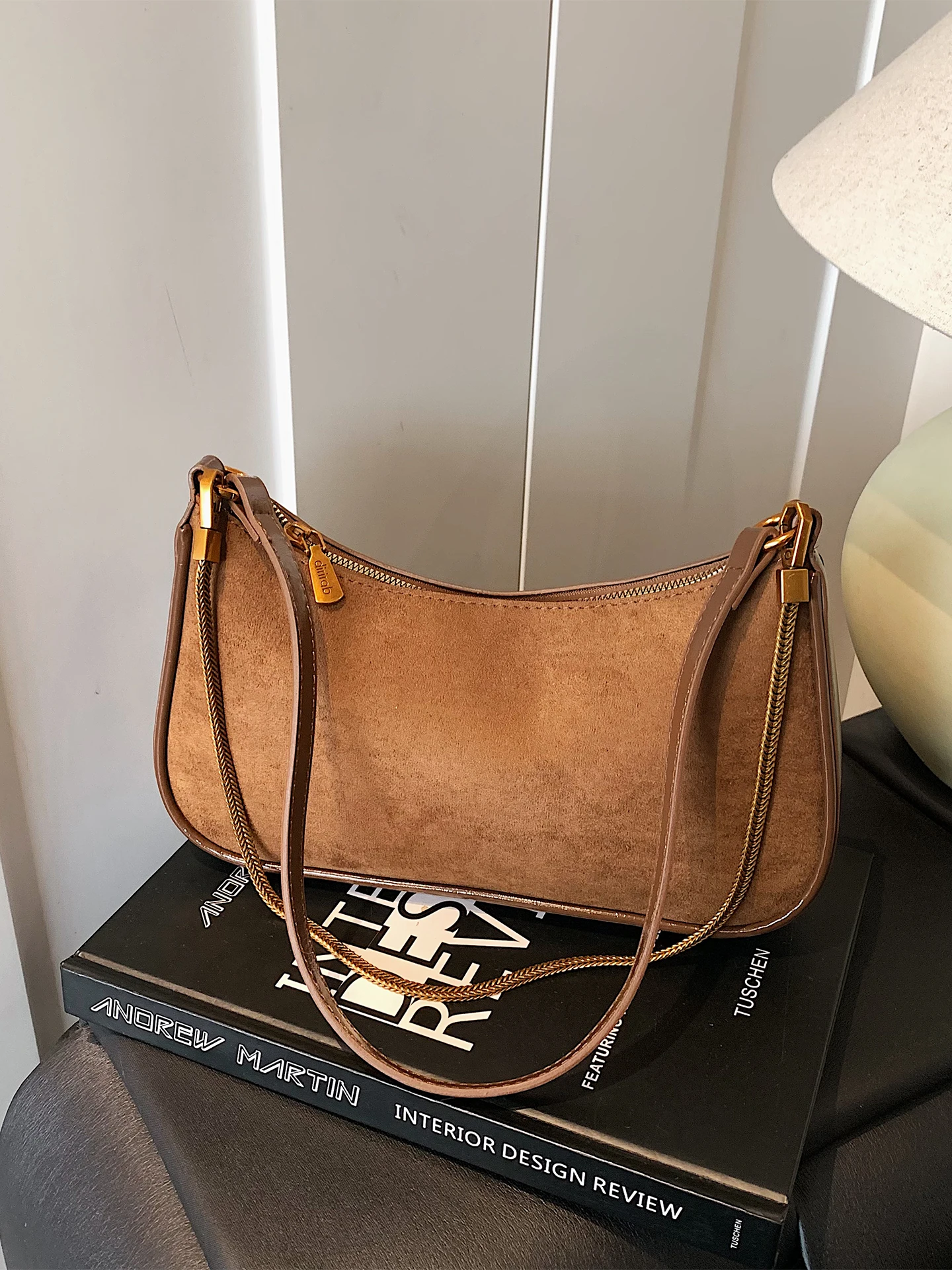 High End Trend Burgundy Chains Shoulder Bag Autumn Women's Versatile Fashion Faux Suede Messenger Bag Female Exquisite Handbags
