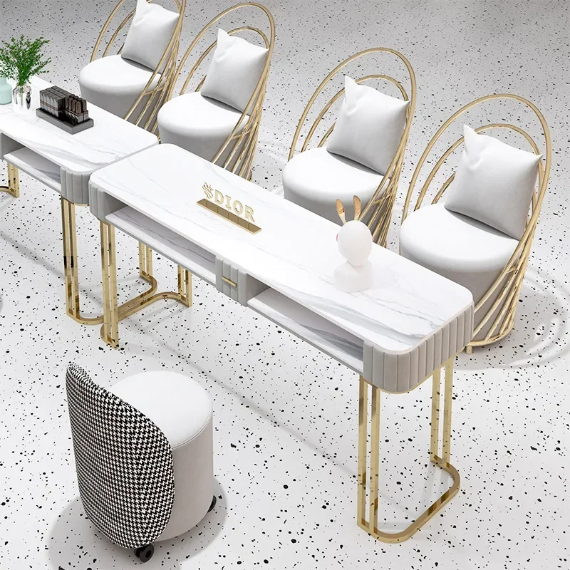 Economical Nail Table and Chair Set Double Nail Table Internet-famous Light Luxury Combo Japanese-style Light Luxury Metal