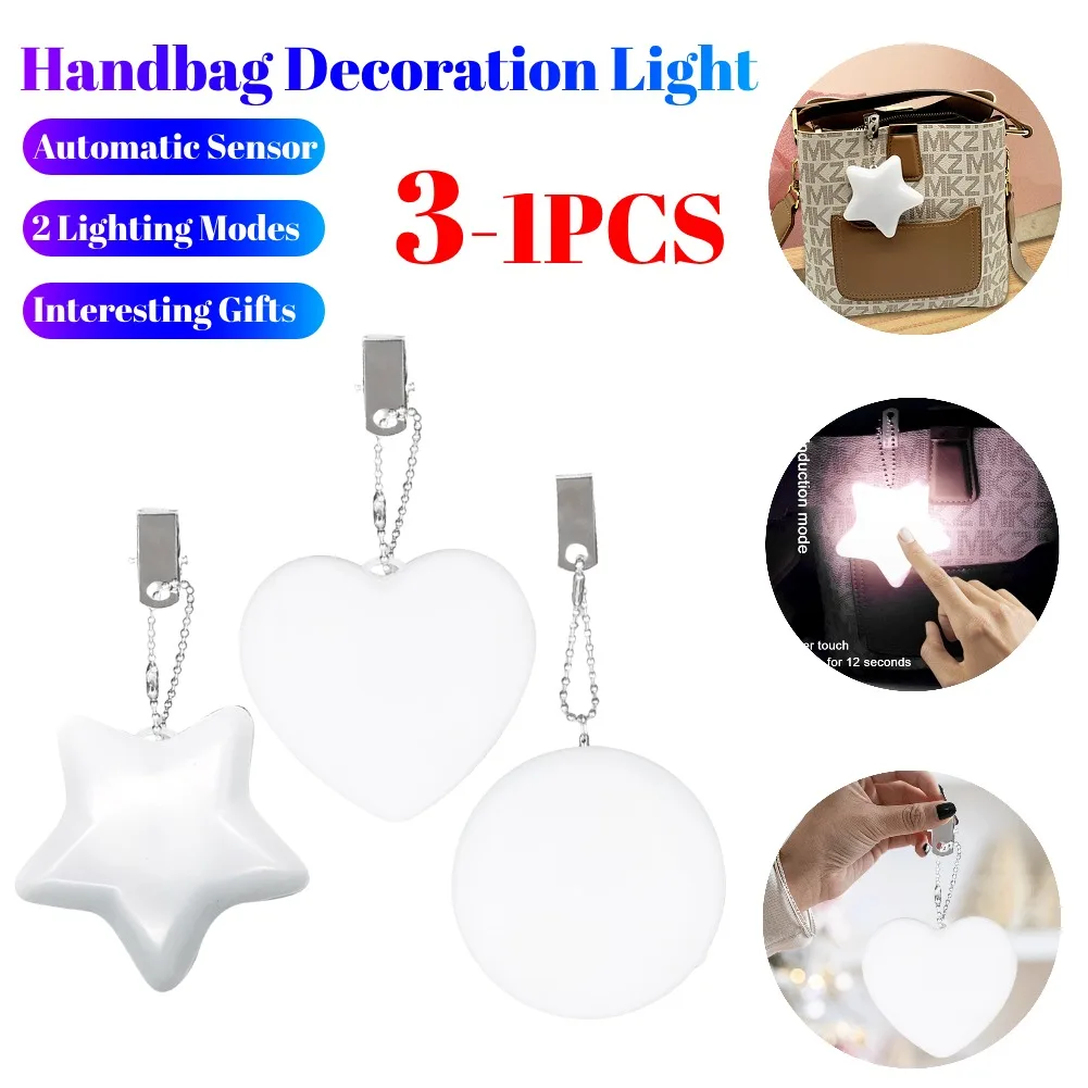 1-3PCS LED Handbag Light Purse Heart Lamp Automatic Sensor Touch Motion Activated Bag Night Light Best Gifts for Women Girls