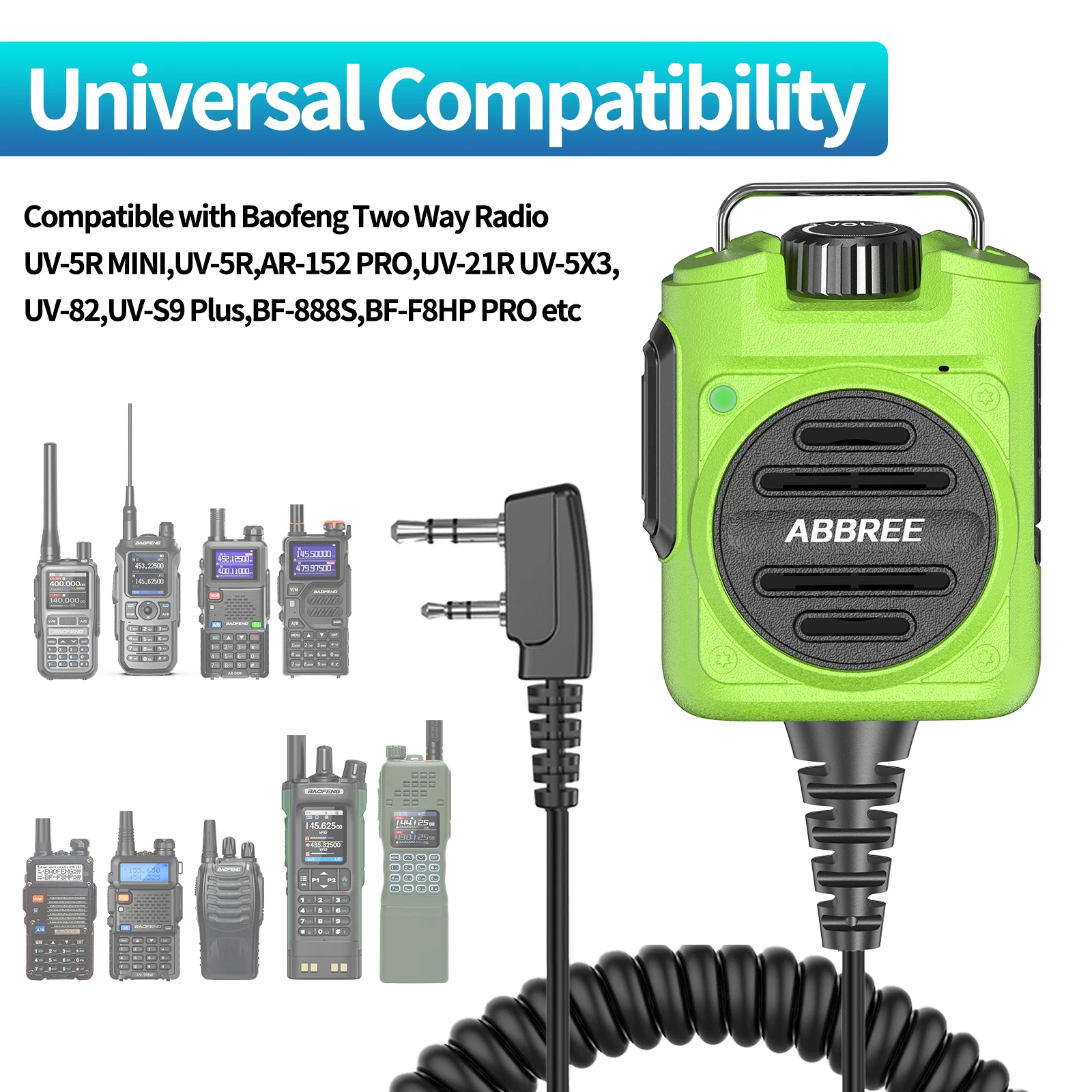 ABBREE Rechargeable Adjustable Volume Speaker Mic AR-158 Handheld Walkie Talkie Microphone For Baofeng UV 5R Mini UV 32 AR-152 view 3