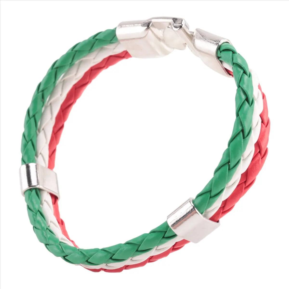 *N21R Jewelry bracelet, Italian flag bangle, leather alloy, for men's women, green white red (width 14 mm, length 21.5 cm)