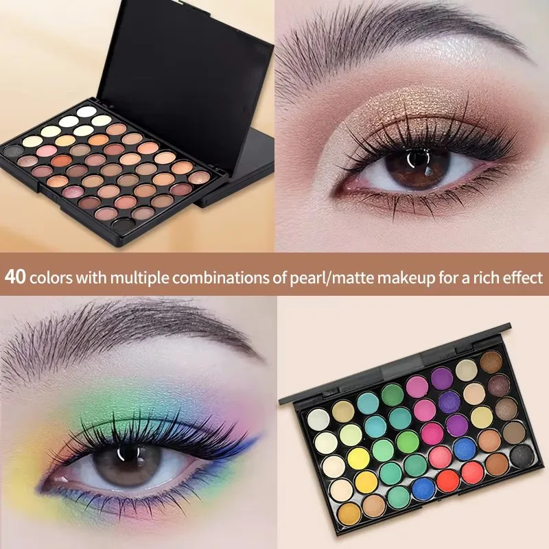 Palette di cosmetici in polvere opaca e impermeabile con glitter, matita per sopracciglia, eyeliner, mascara, pennelli per il trucco, cosmetici per gli occhi_voghion.com