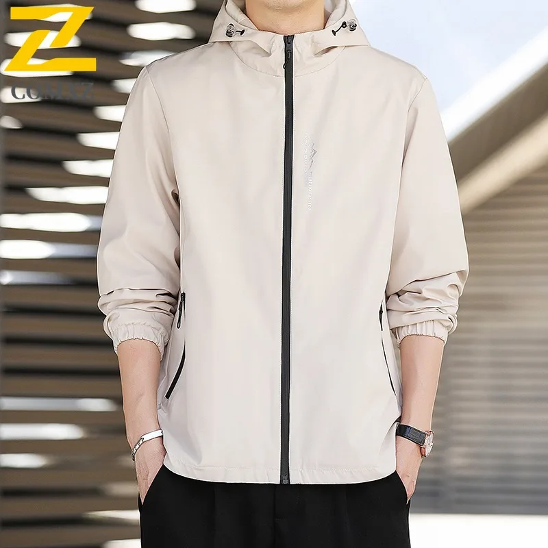 COMXZ 2025 Mens Mountain Hooded Jacket Youth Casual Windbreaker Coat Outdoor Waterproof Outerwear