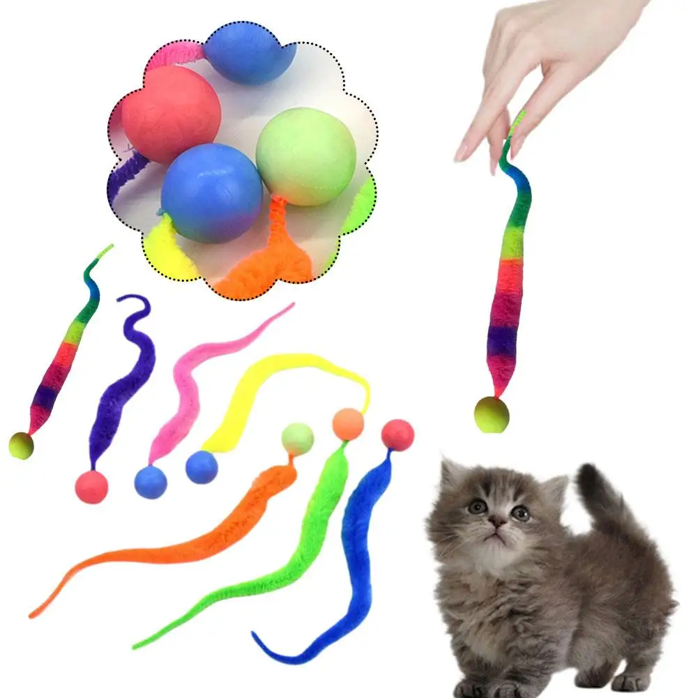 Kitten Interactive Toys Tickle Cat Colorful Bouncing With Ball Cat Teasing Indoor Bite Toys Playing Ball Plush Pet Tail Kit D8W5