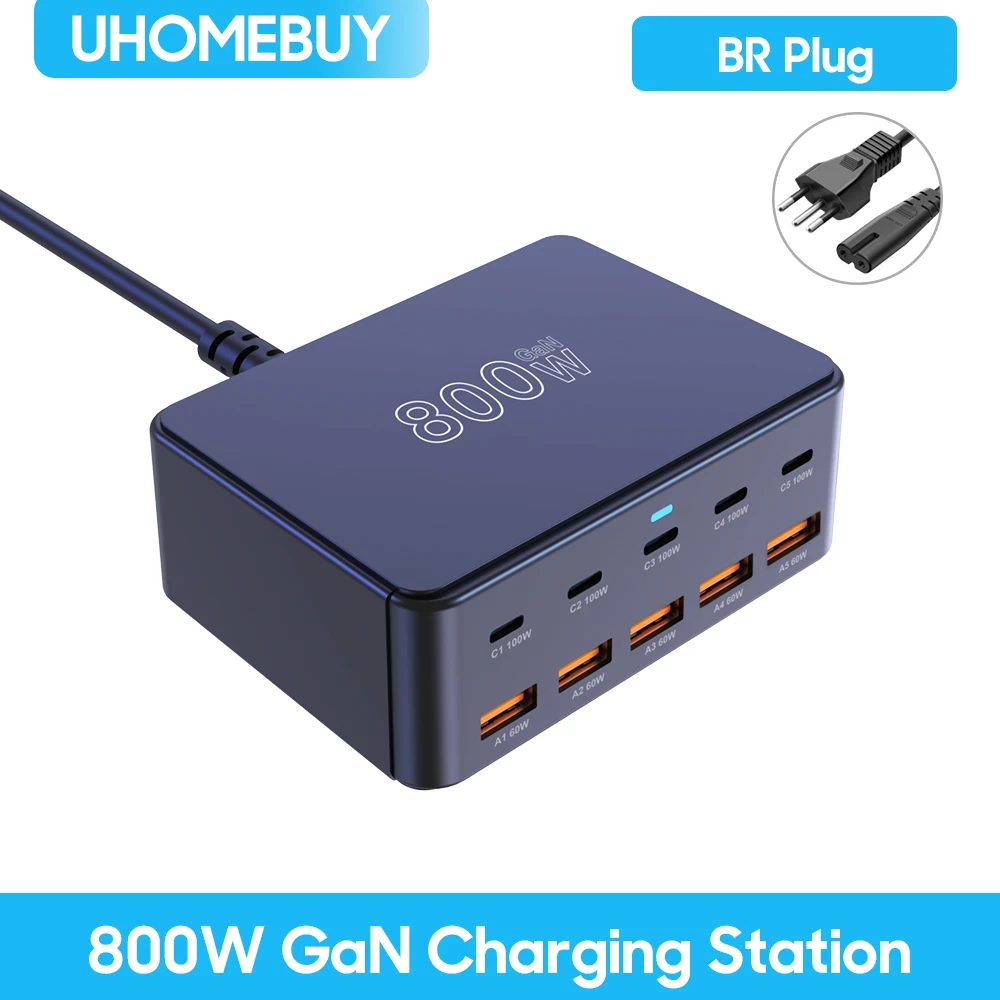 800W USB C GaN-oplader 100W PD3.0 PPS QC3.0 Multiport snellaadstation voor iPhone 15 16 Samsung Macbook Pro Laptops Tablets