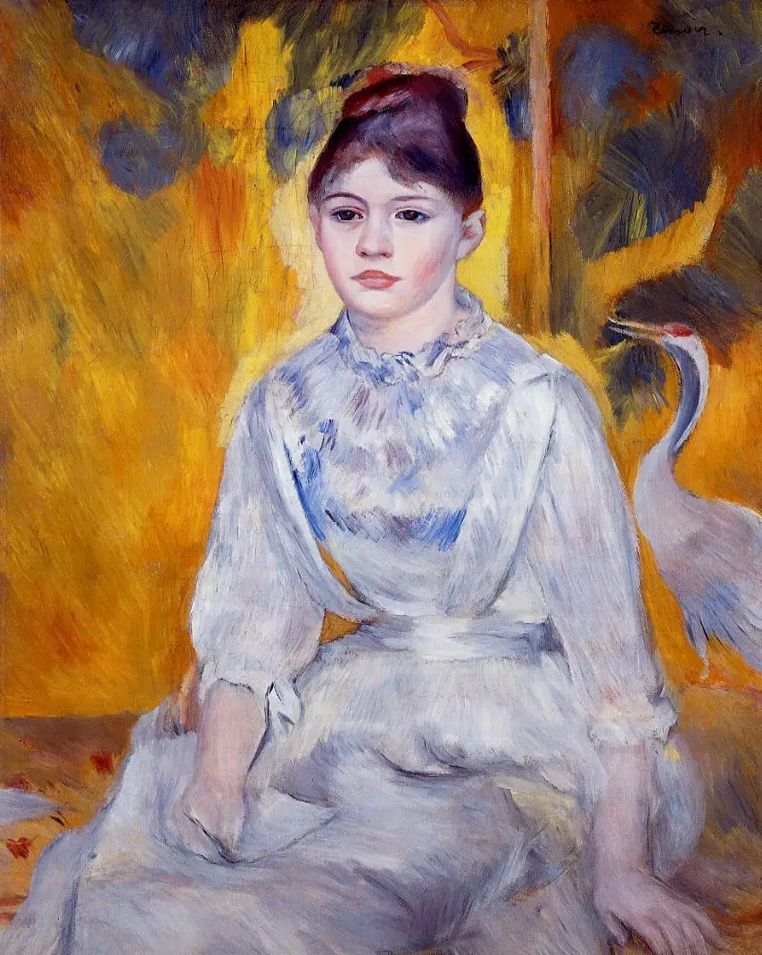 

Portrait Oil Painting Young Woman with Crane by Pierre Auguste Renoir Famous Art Reproduction for Bedroom Impressionism Handmade