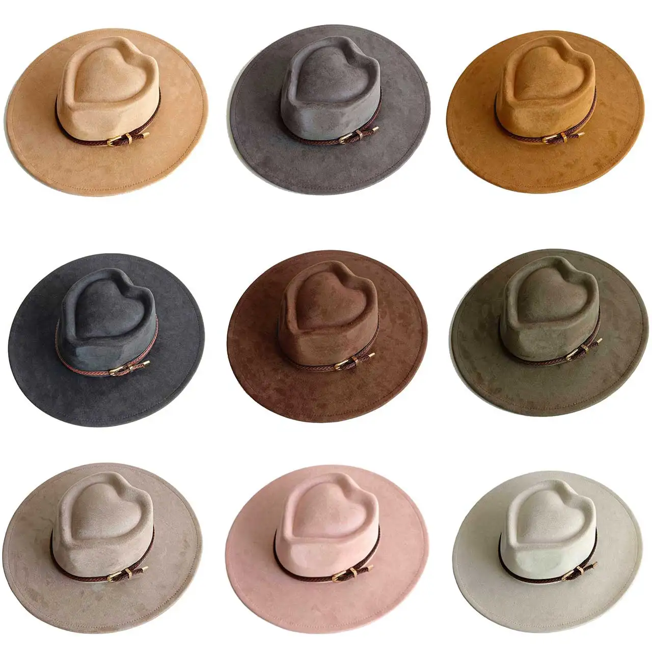 2026 nuevo sombrero de gamuza vegano en forma de corazón accesorios de cinturón Otoño e Invierno sombrero de fieltro para mujer sombrero ancho sombrero de gamuza sombrero