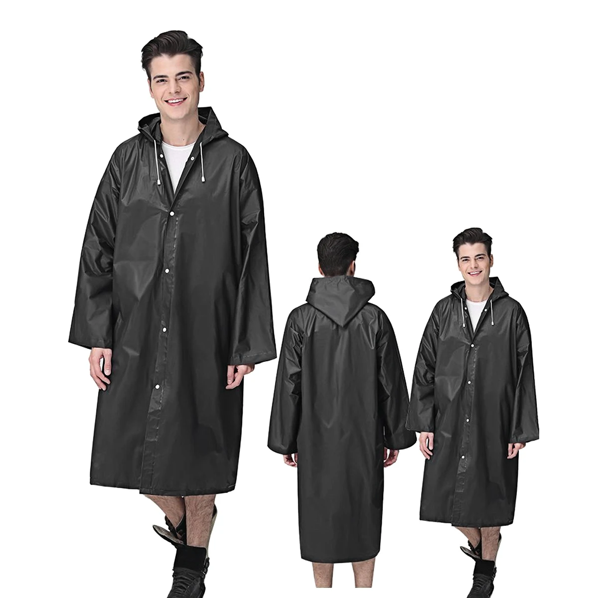 

1pcs Adult Transparent Raincoat Waterproof Reusable Lightweight Rain Poncho For Hiking Camping Travel Outdoor Black Eva Rainwear