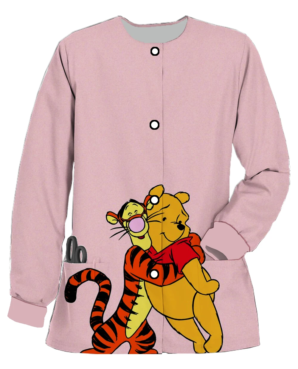 Disney Series คริสต์มาสแขนยาว Winnie the Pooh พิมพ์พยาบาล Casual เสื้อพยาบาลผู้หญิง Doctor Work Uniform