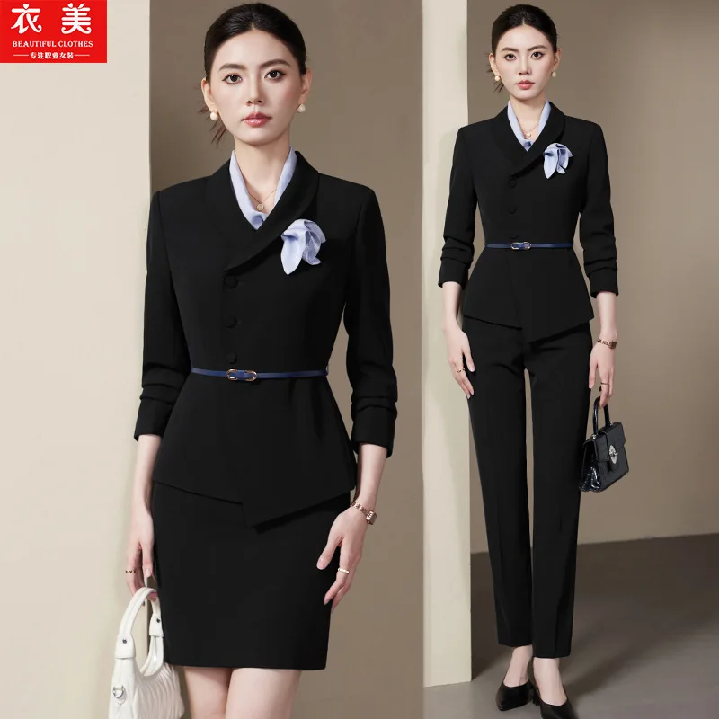 Gray Women's Suit Set2025New Fashion Long Sleeve Professional Wear Jewelry Store Sales Front Desk Work Uniform Formal Wear