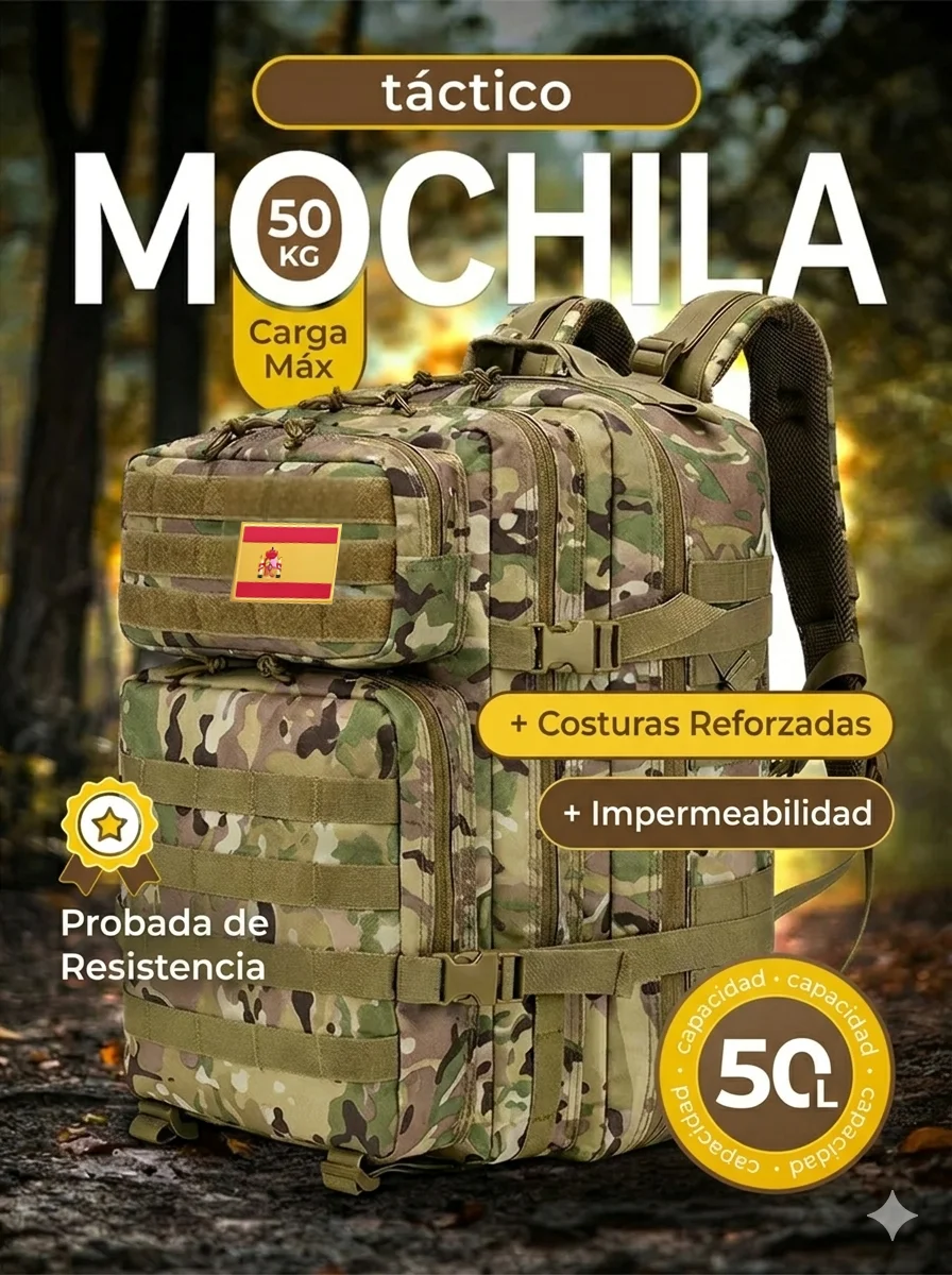 Mochila de trekking de 50L/32L, mochila táctica impermeable de gran capacidad, diseño sólido, ideal para senderismo, camping, viajes, deportes y actividades al aire libre