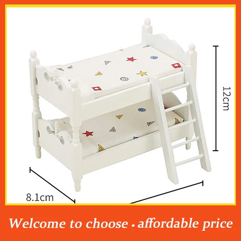 

[New]1pc new Dollhouse Accessories Micro Scene Furniture Model DIY Decoration Burr-free Small Miniature Wooden Bunk Bed Kids Toy