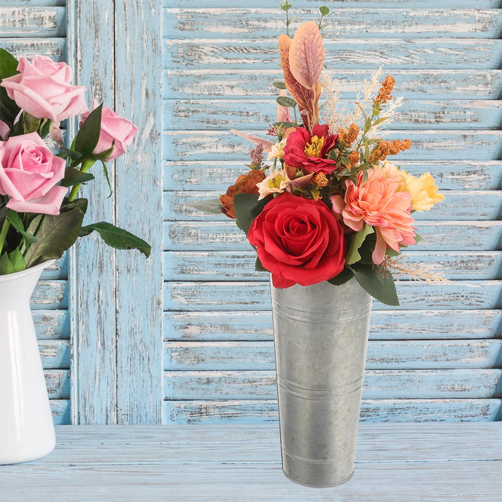 

2 Pcs Decorative Vase with Handle Floral Iron Flower Pot Flowerpot Home Bucket for Flowers