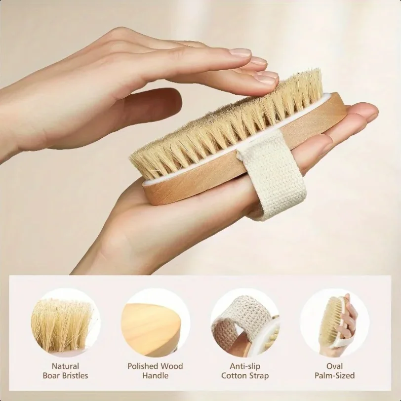 

2 In 1 Dry Skin Body Brush Natural Bristle Dead Skin Remover Anti Cellulite Exfoliates Blood Circulation Health Massage Tools1p