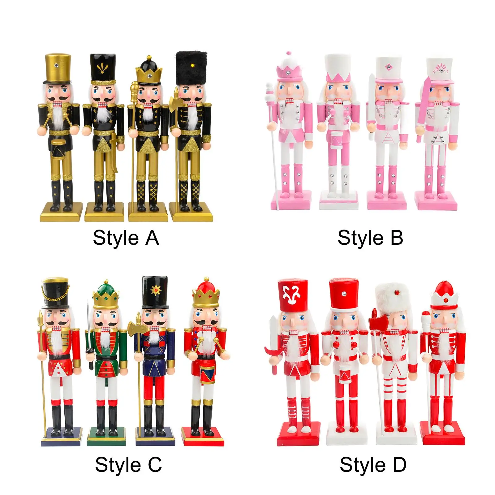 

4x 38cm Wooden Nutcracker Ornaments Painted Decorative Christmas Desktop Decoration Nutcracker Soldier Statue Nutcracker Crafts