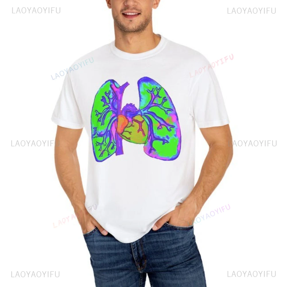 Neon Lungs Unique Medical Biology Gift Graphic T Shirts Eco-Friendly Tee Anatomy Science Tshirt Woman Man Summer Cotton Tops