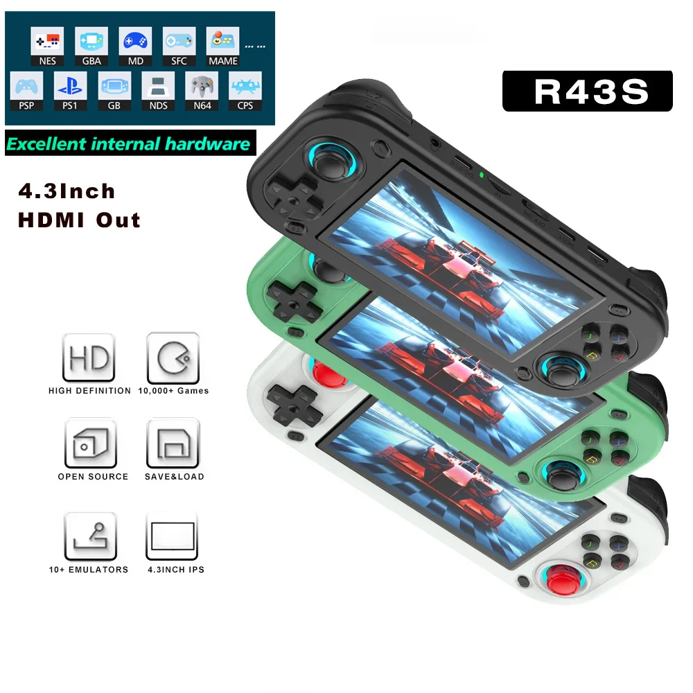 R43S Retro Handheld Video Game Console Open Source Linux System 4.3Inch IPS Screen Portable Pocket Video Player