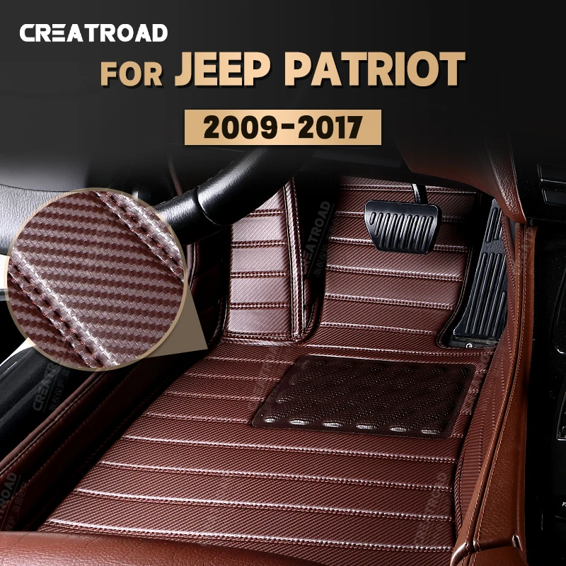 Custom Carbon Fibre style Floor Mats For Jeep Patriot 2009-2017 10 11 12 13 14 15 16 Foot Carpet Cover Auto Interior Accessories