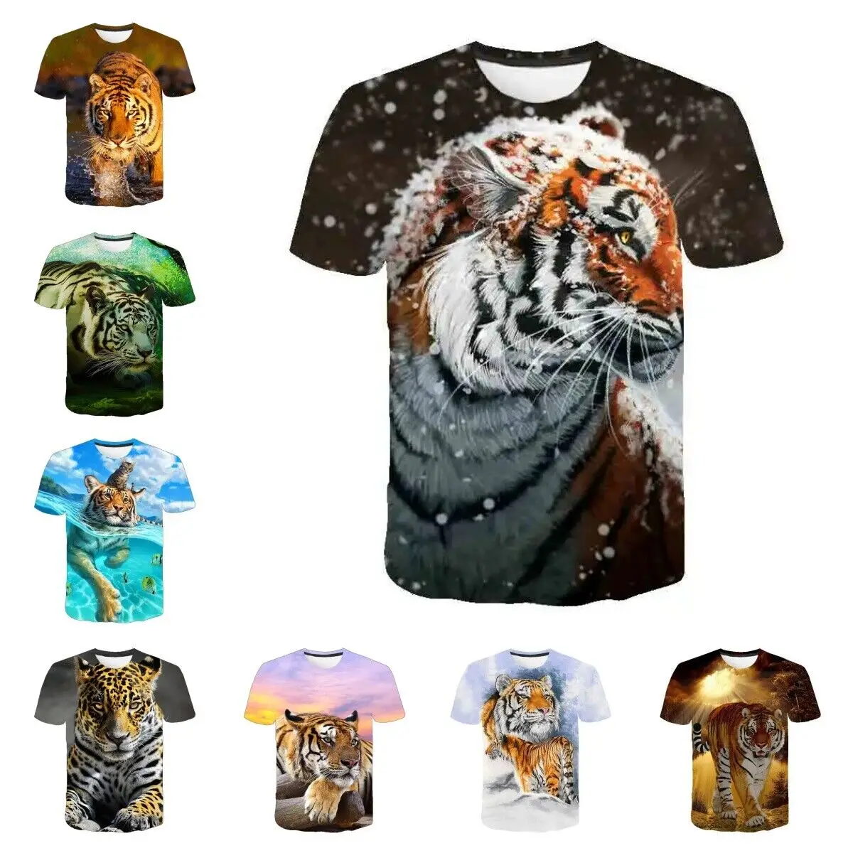 Tiger 3D T-Shirt Unisex Women Men Kids Short Sleeve Tops Pullover