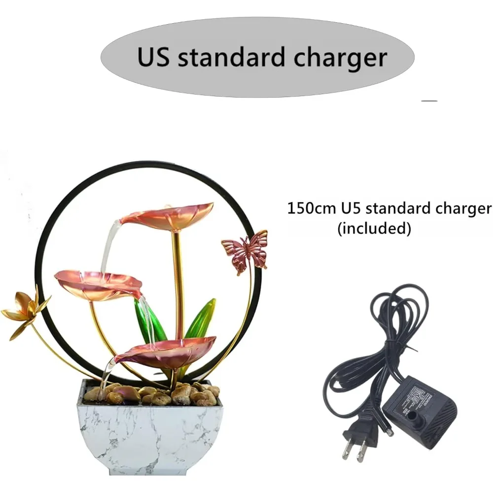 نافورة شلال زن الوردية مع أضواء LED - ديكور مكتب الاسترخاء للتأمل الداخلي للمكتب المنزلي #3