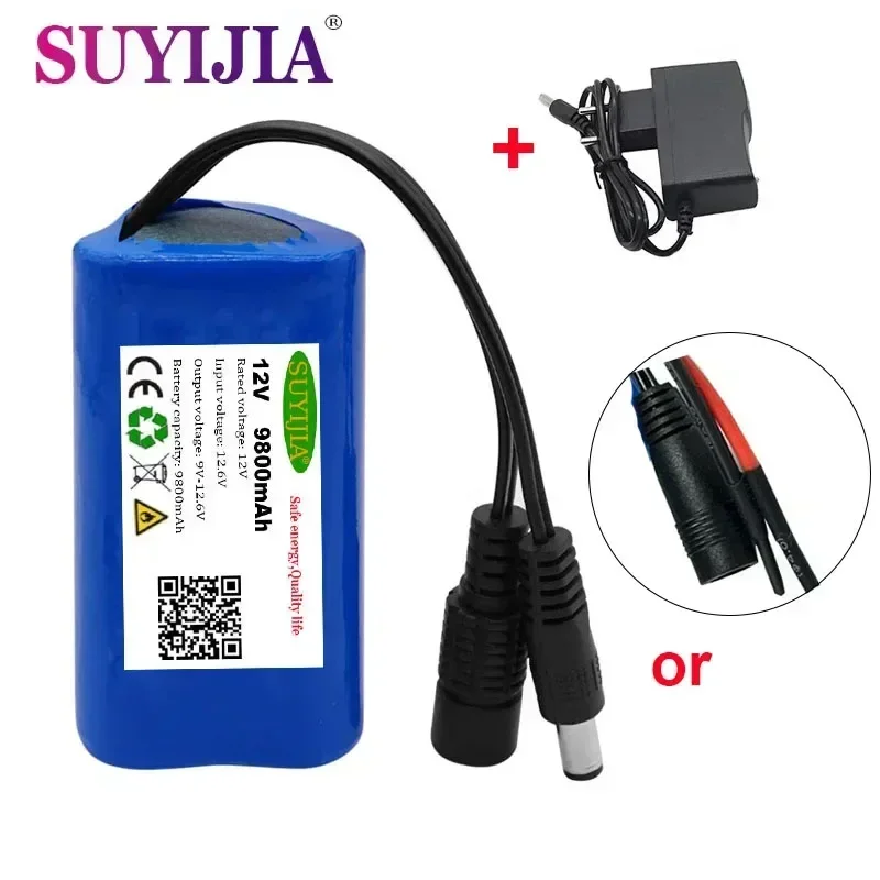 New 12V 18650 Battery Pack 9800mAh 3S1P Li-ion Rechargeable Batteries with BMS Lithium Cells Protection Board +12.6V 1A Charger