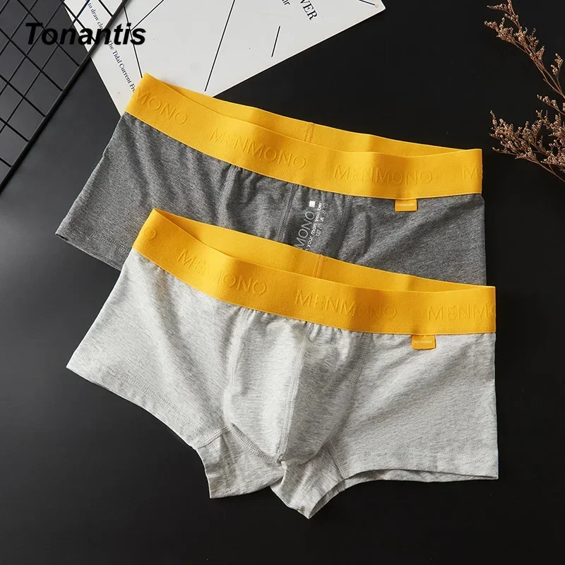 3Pcs/Pack Classic Yellow Belt Men\'s Panties Fashion Cotton Mens Boxer Shorts Youth Sports Soft Breathable Underpants Man Adult