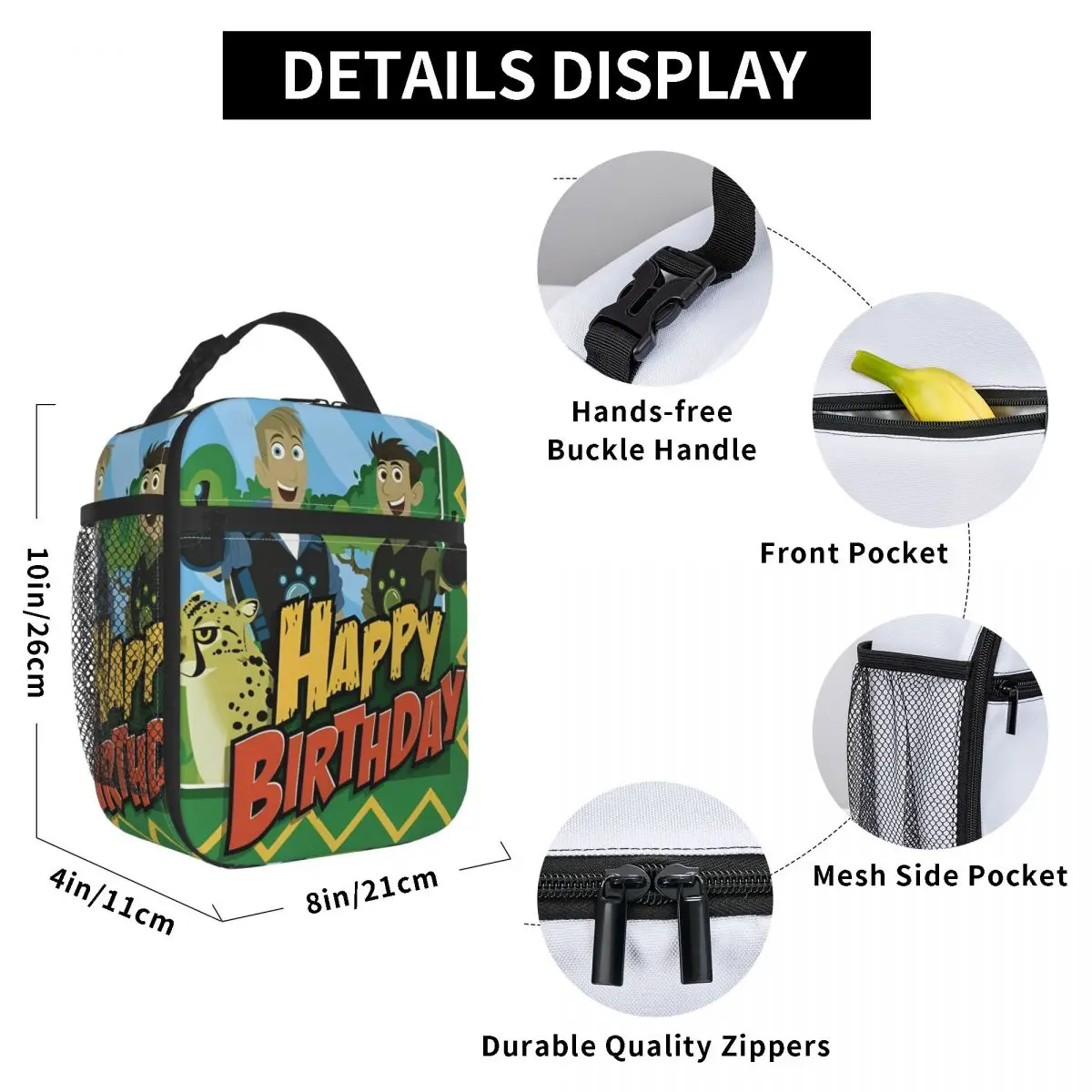 

Wild Kratts Lunch Bag School Lunch Box For Unisex Kawaii Graphic Thermal Lunch Bags Waterproof Portable Cooler Bag