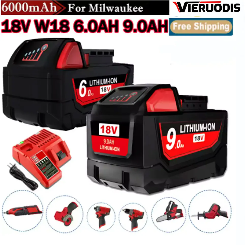 100 % Original für Milwaukee M18 Elektrowerkzeug-Akku, Ladegerät, BR, XC, 18 V, 12000 mAh M18B5, 48-11-1860, eingebauter 21700-Akku