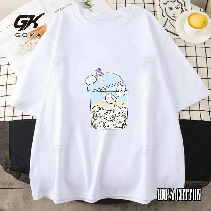 Camiseta Estampada Bubble Boba Milk Tea para Mulheres, Roupas de Moda Casual Y2K, Blusa dos Anos 90 para Meninas, Roupas Unissex de Manga Curta