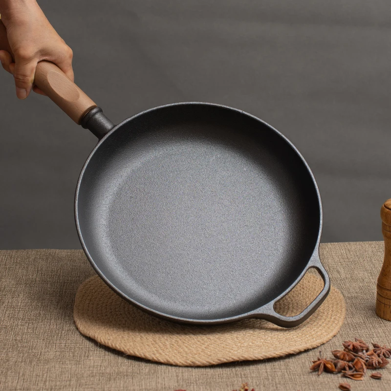 

Uncoated Thickened Carbon Steel Cast Iron Flat Bottomed Frying Pan Household Pancake Pot for Kitchen Cooking