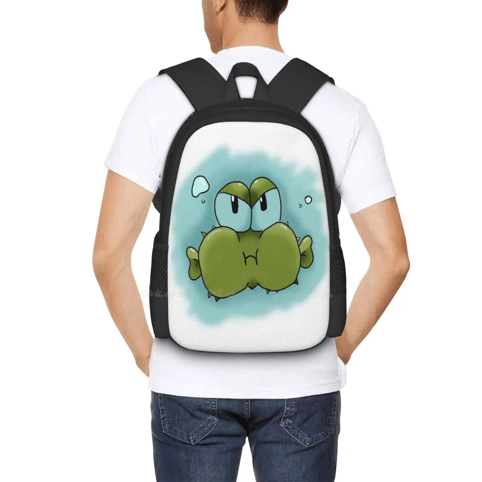 Angry Blub Teen College Student Backpack Pattern Design Bags Digitalart Fish Cartoon