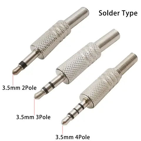 5Pcs 금속 수리 3.5mm 남성 헤드폰 플러그 모노 스테레오 오디오 솔더 케이블 커넥터 3.5 2극 3극 4극 이어폰 잭 어댑터