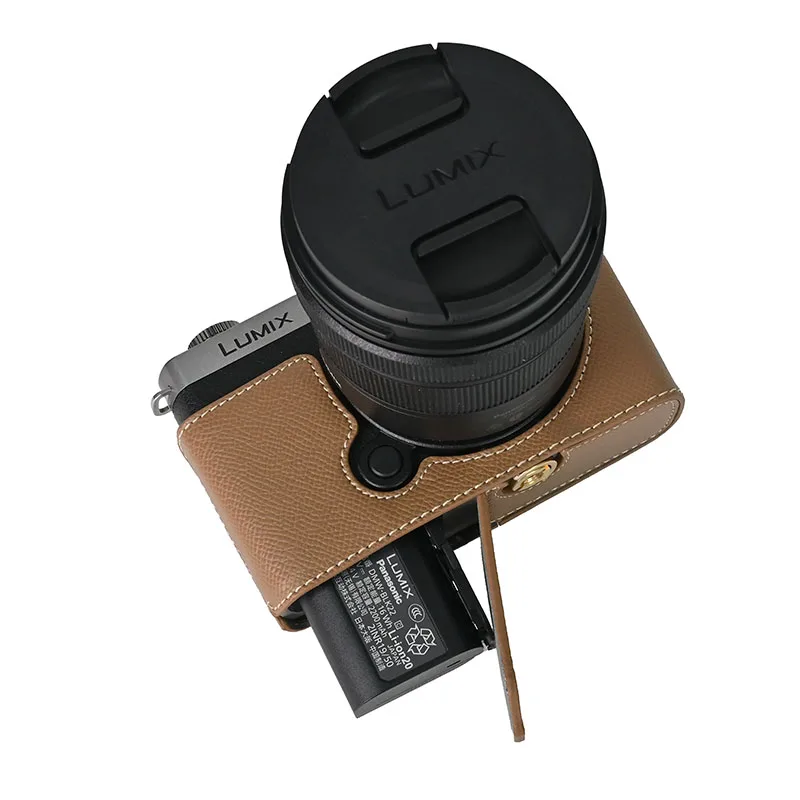 Custodia a metà corpo in pelle PU modello palmo per Panasonic Lumix S9 Coperchio inferiore magnetico per fotocamera con apertura della batteria