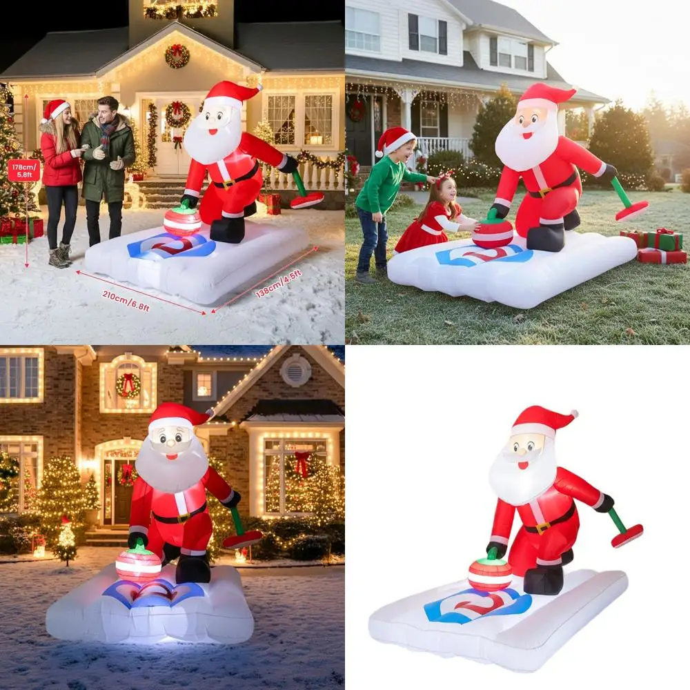

7-Foot Tall Santa Playing Curling Inflatable Outdoor Christmas Decoration with LED Lights
