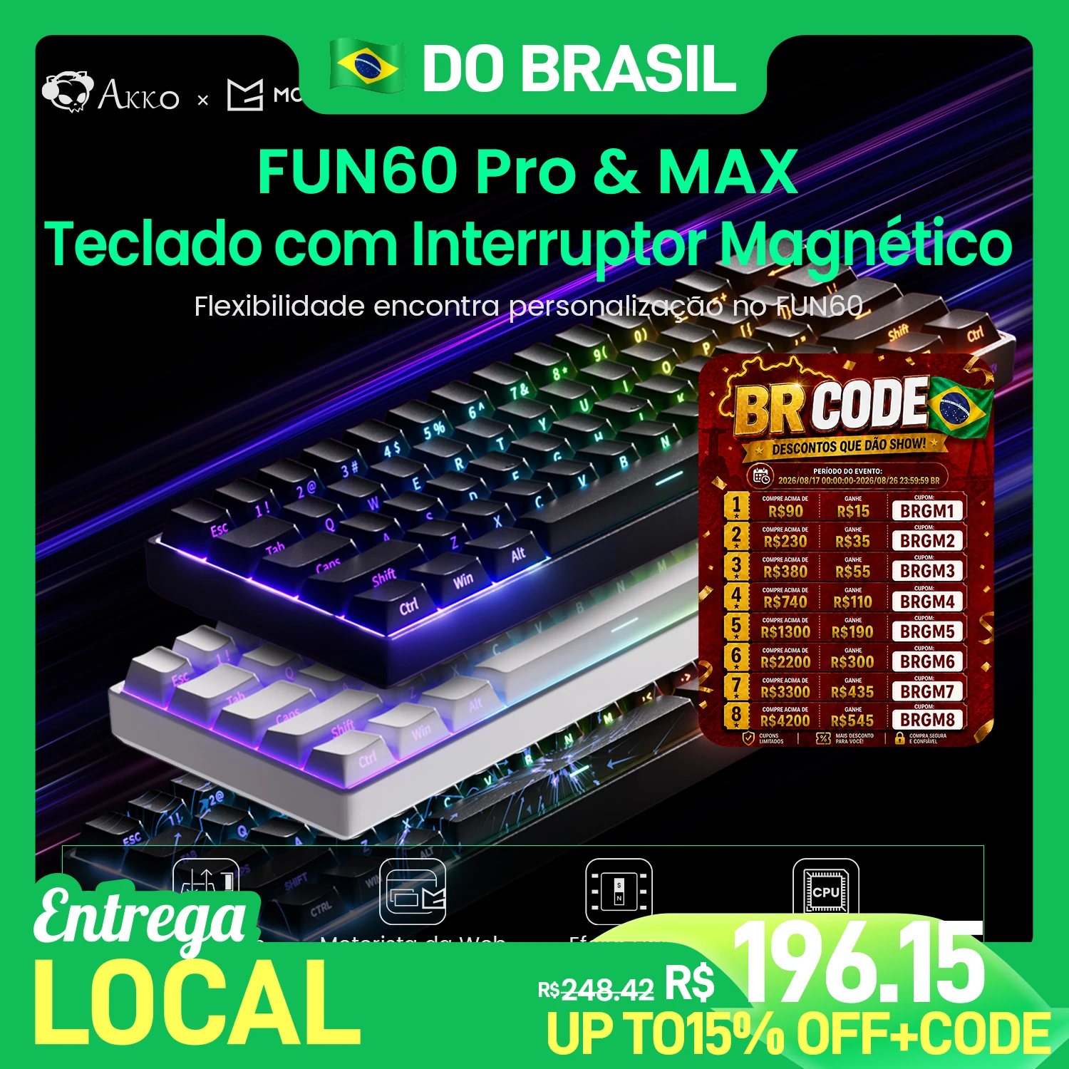 Akko monsGeek fun60 pro he teclado mecânico interruptor magnético 60% teclado para jogos gatilho rápido 0.01mm 8k teclado personalizado com fio