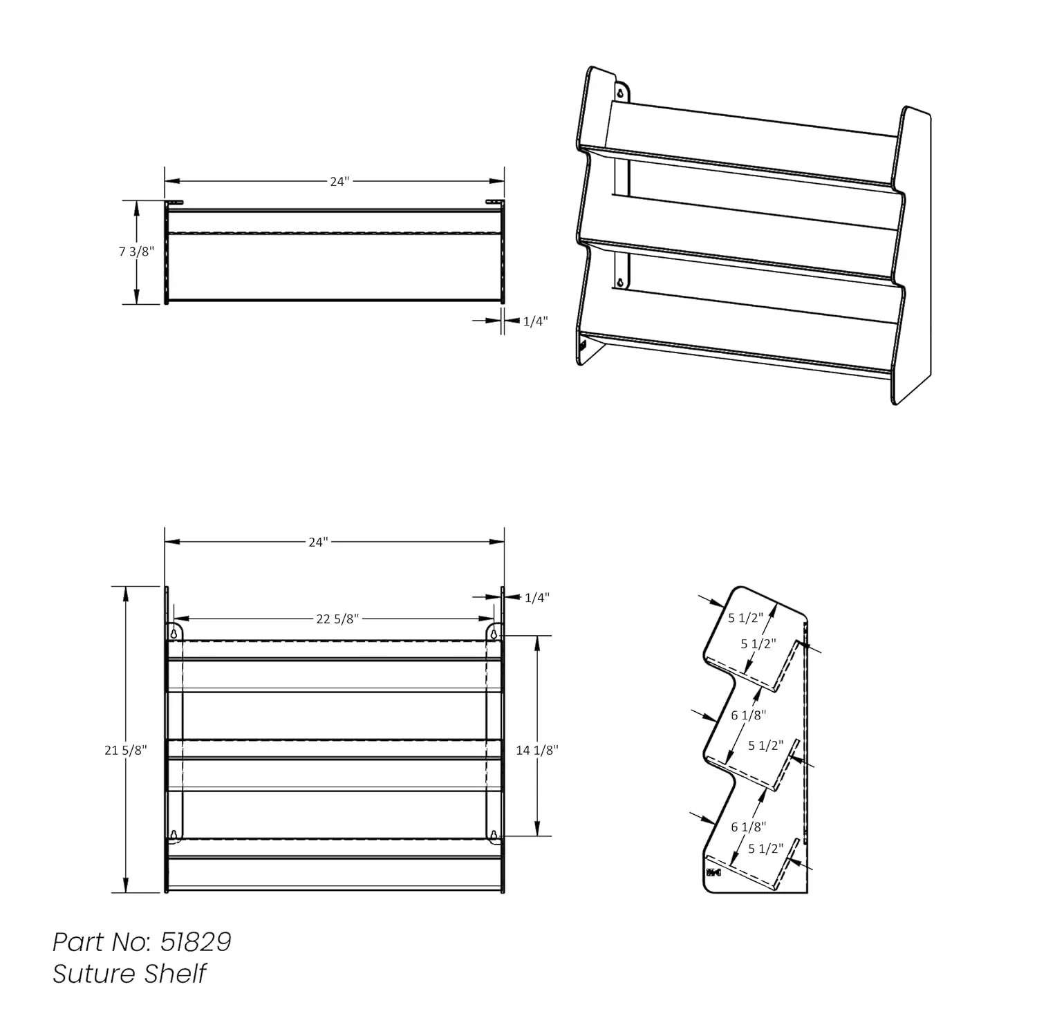 PVC 앵글 선반 3 개 및 30 박스 용량, 장착 키홀, 24x21 3/4x7 3/8 인치 WHD