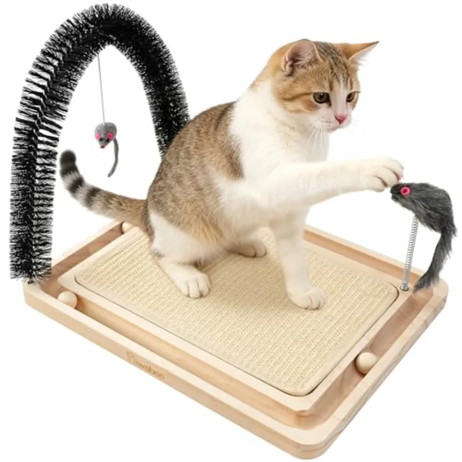 

Natural Sisal Cat Scratching Pad 16.93×12.99 Sisal Cat Scratcher Toy with Ball Track Spring Ball Wooden Interactive Kitten Toys