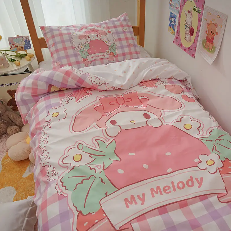 

Sanrio Seires Melody Sheets Quilt Cover Pillowcase Bed Three-piece Set Cute Cartoon