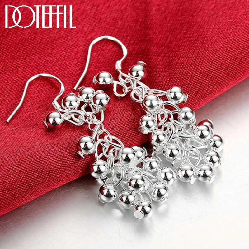 

DOTEFFIL 925 Sterling Silver Smooth Grape Bead Ball Earrings Fashion For Woman Charm Earrings Wedding Jewelry