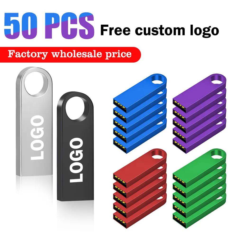 

50PCS/LOT Free Custom LOGO USB Flash Drive 4GB 8GB 2.0 High Speed Pen Drive 16GB 32GB 64GB Pendrive Metal Usb Memory Sticks Gift