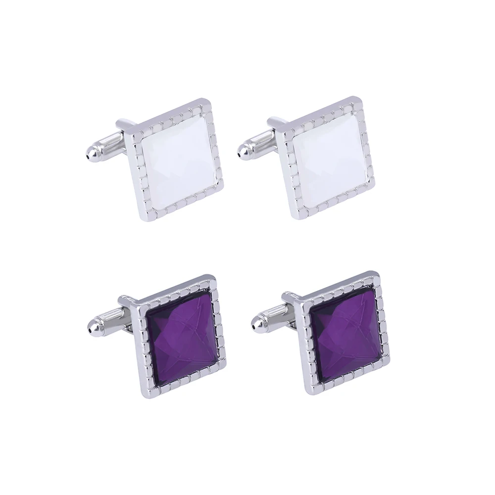 Wholesale 2 Pcs/Set Purple White Acrylie Crystal Square Cufflinks For Men Boys Shirt Suit Jewelry Accessories