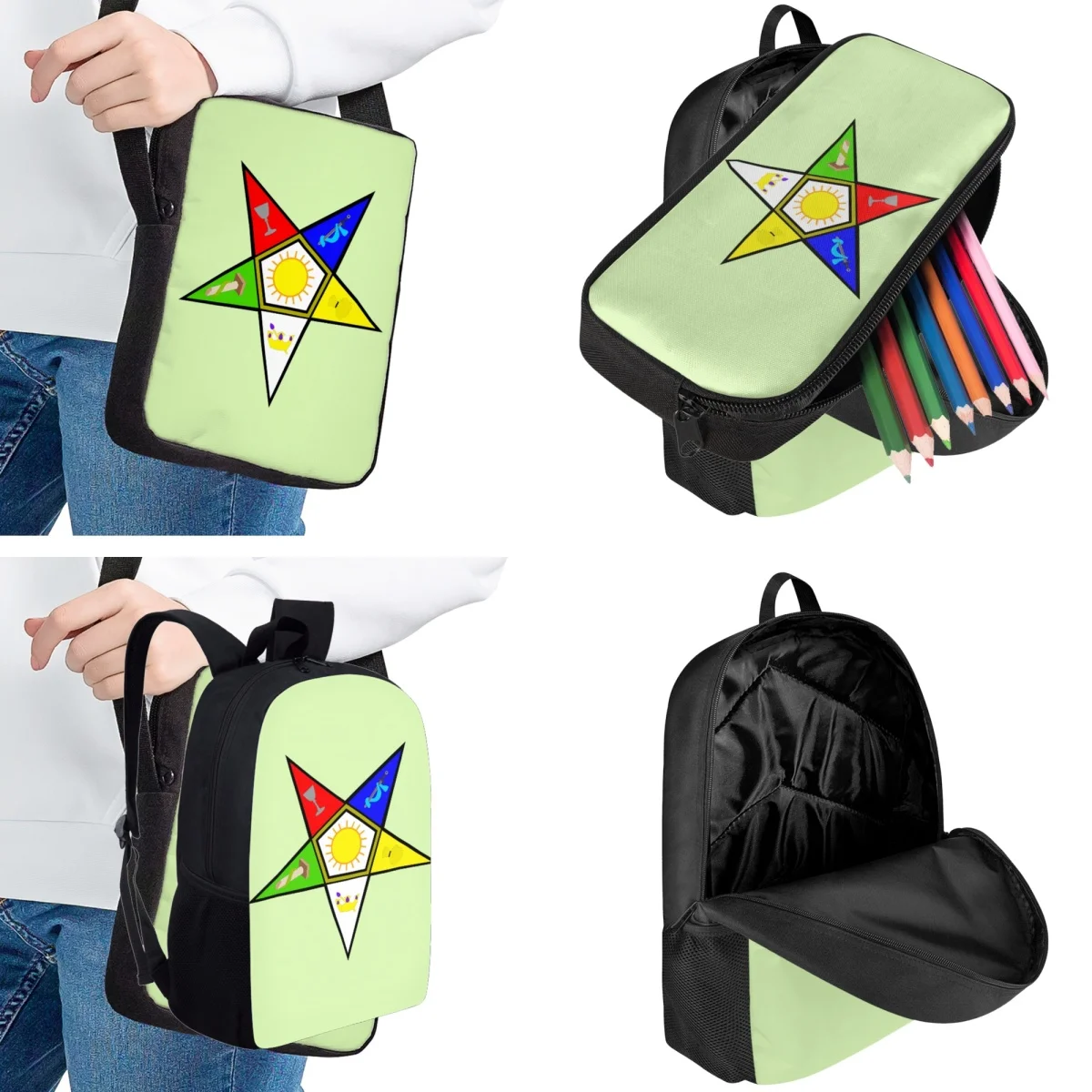 3PC OES Sistars Order Of Eastern Design Schoolbag Pencil Bag set Primary/high Student Bookbags Backpack Back to School Gift 2023