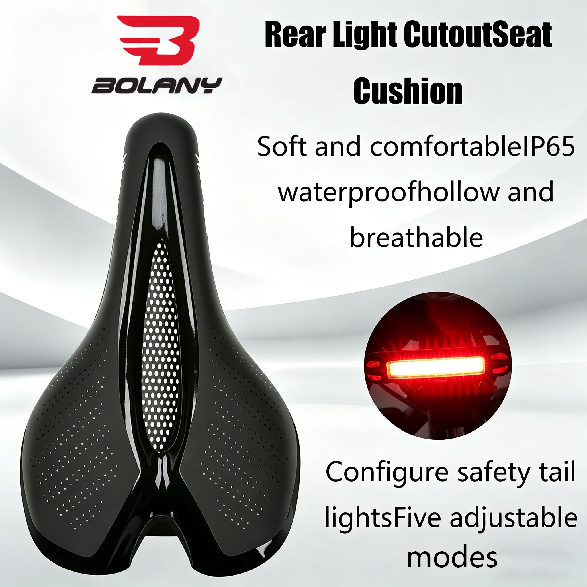 

Велосипедное седло BOLANY MTB с полым дизайном и интегрированным задним фонарем, 3D-дизайн, запчасти для шоссейных и горных велосипедов